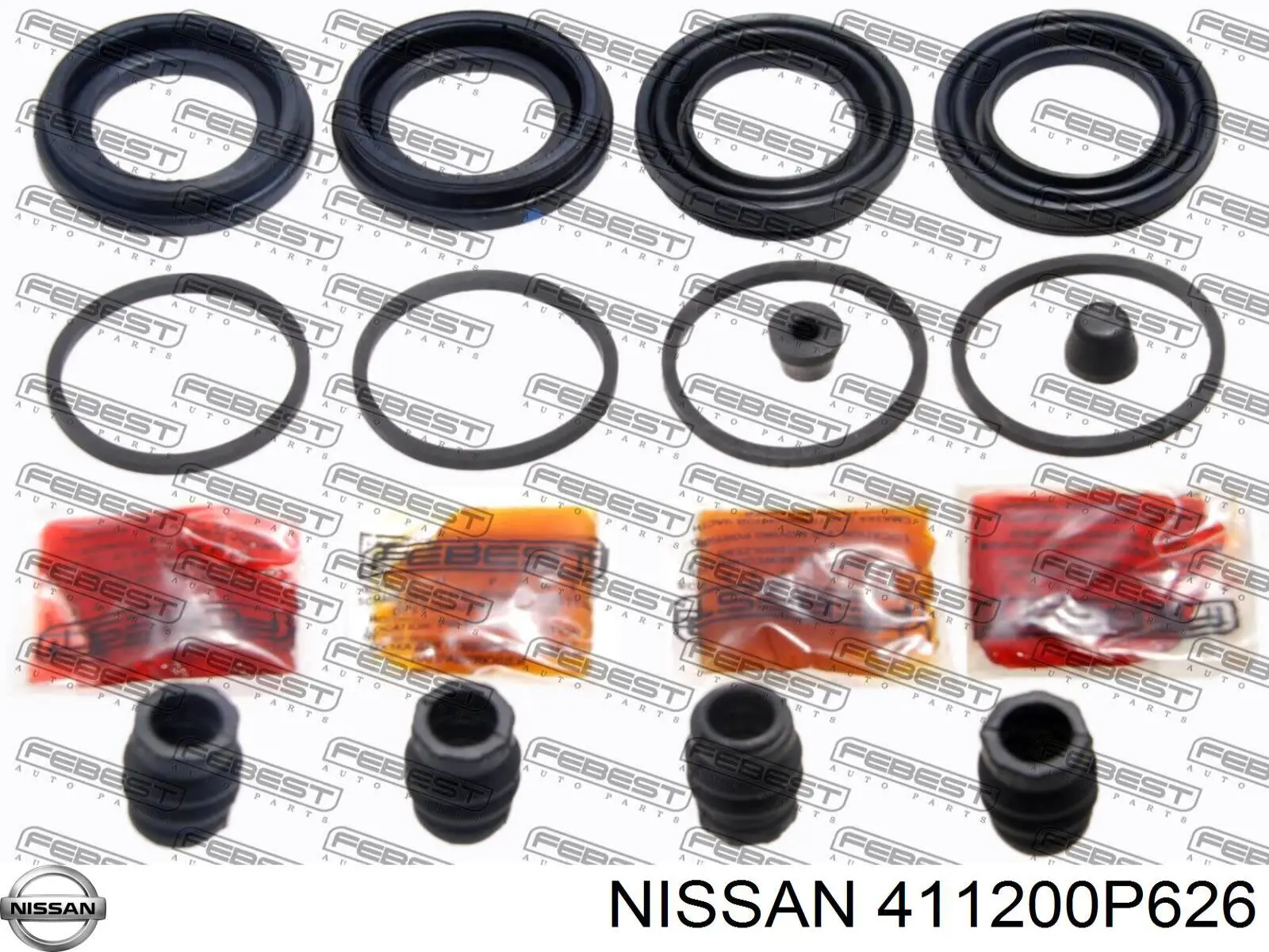 411200P626 Nissan juego de reparación, pinza de freno delantero