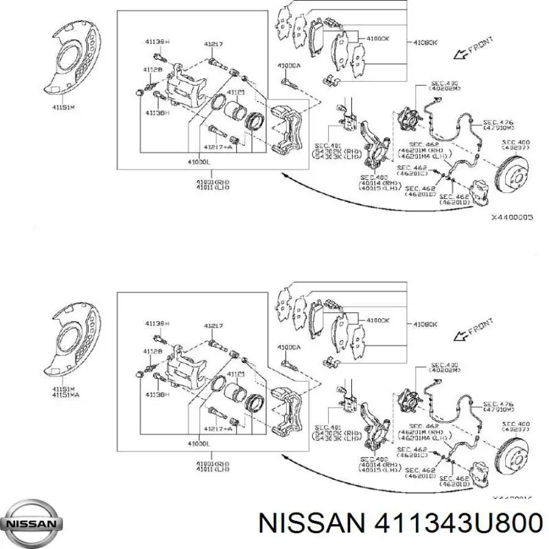 Comprar 411343U800 Nissan/Infiniti Guía de la pinza de freno delantera