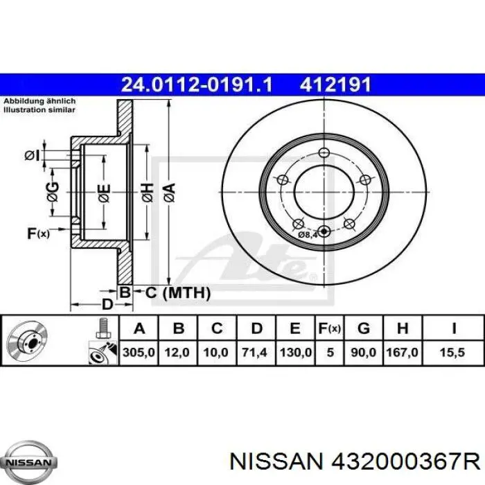 432000367R Nissan disco de freno trasero