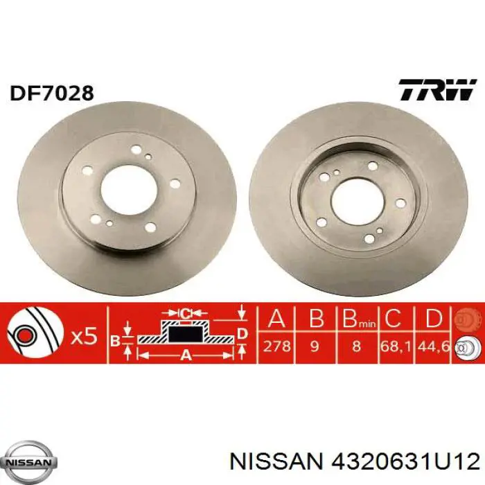 4320631U12 Nissan disco de freno trasero