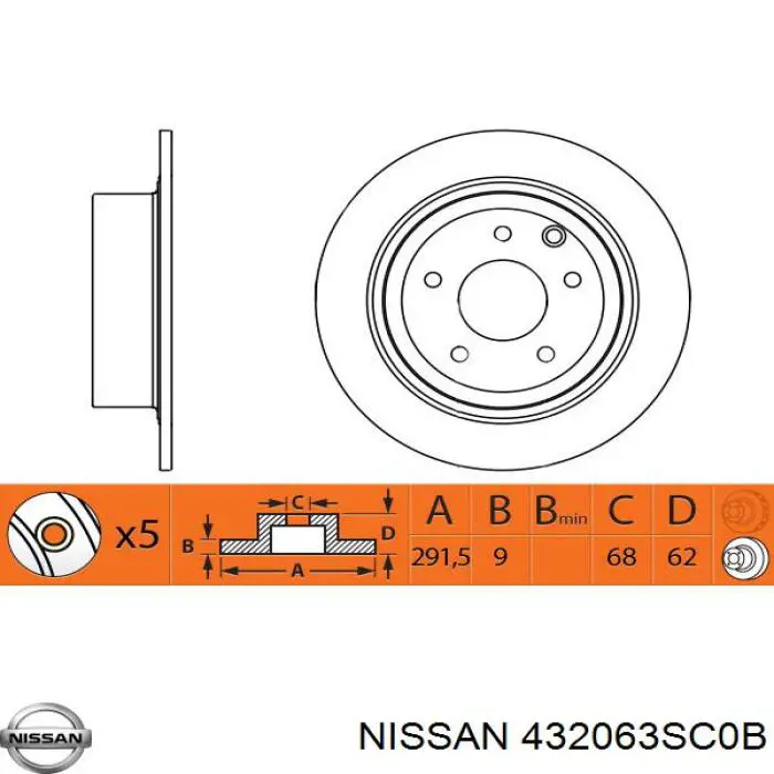 432063SC0B Nissan disco de freno delantero