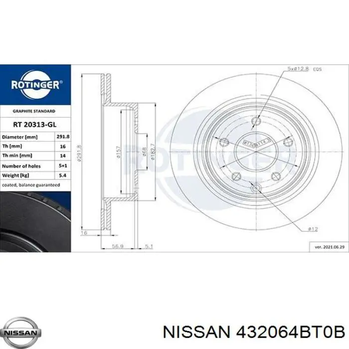 Disco de freno trasero Nissan/Infiniti 432064BT0B precio, desde 36,80 EUR