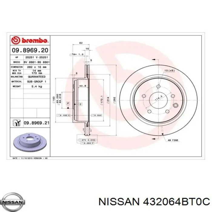 432064BT0C Nissan disco de freno trasero