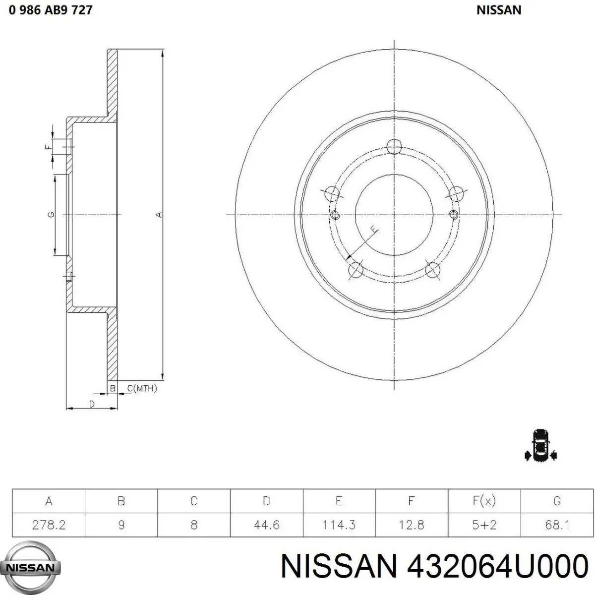 432064U000 Nissan disco de freno trasero