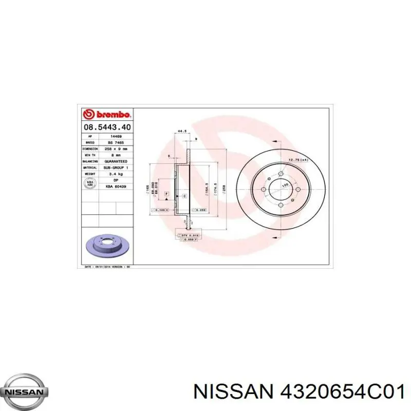Comprar 4320654C01 Nissan/Infiniti Disco de freno trasero