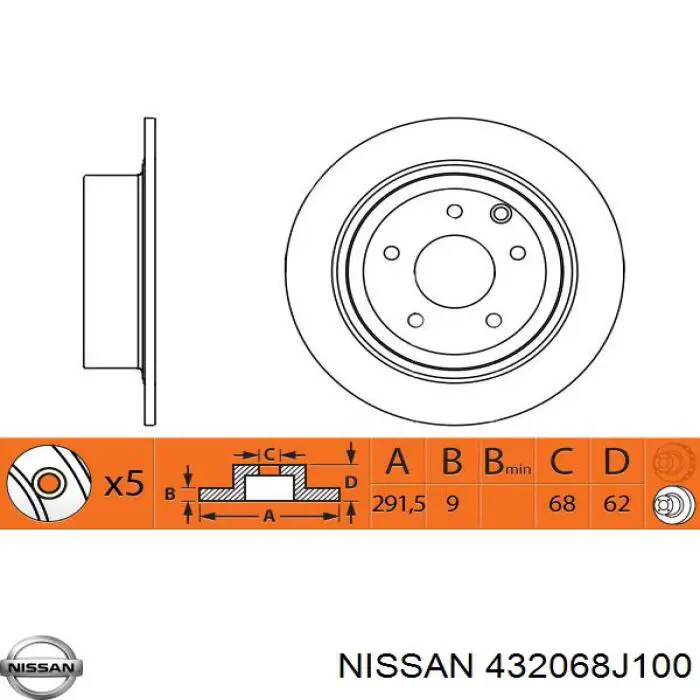 432068J100 Nissan disco de freno trasero