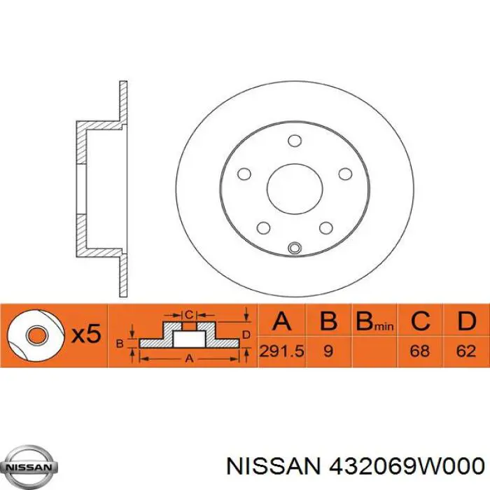 Disco de freno trasero Nissan/Infiniti 432069W000 precio, desde 38,69 EUR