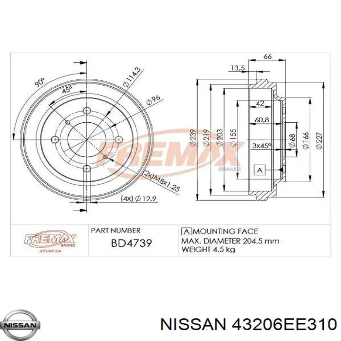 Tambor de freno trasero para Nissan Tiida C11