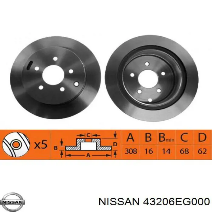43206EG000 Nissan disco de freno trasero