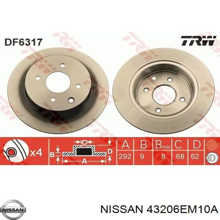 Comprar 43206EM10A Nissan/Infiniti Disco de freno trasero