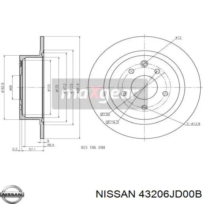 43206JD00B Nissan disco de freno trasero