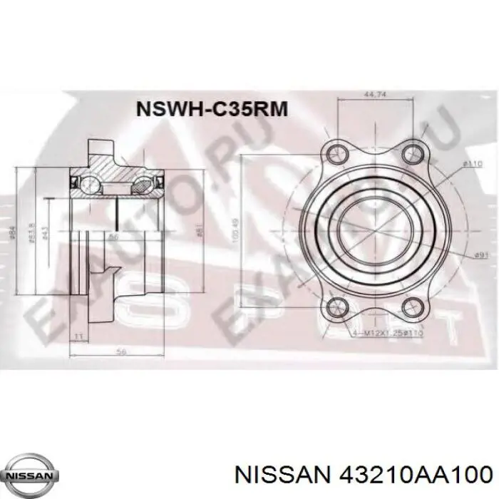 Cojinete de cubo delantero Nissan/Infiniti 43210AA100 precio, desde 42,96 EUR