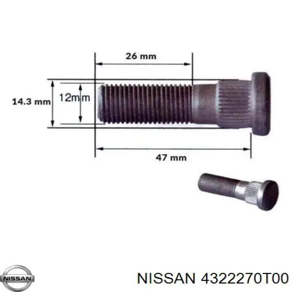 4322270T00 Nissan espárrago de rueda delantero