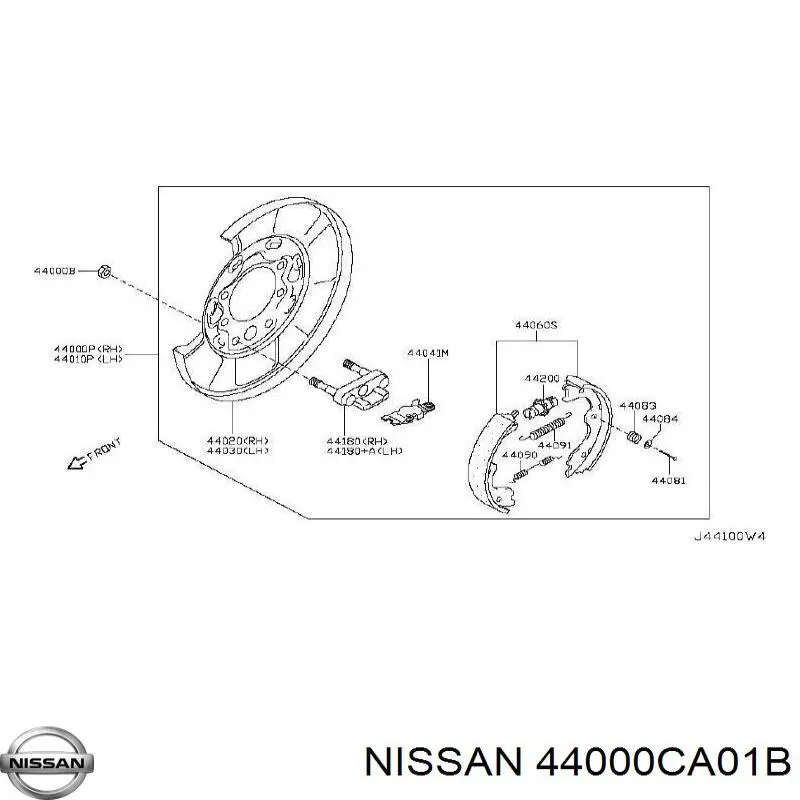 44000CA01B Nissan/Infiniti Disco de soporte del tambor de freno trasero derecho