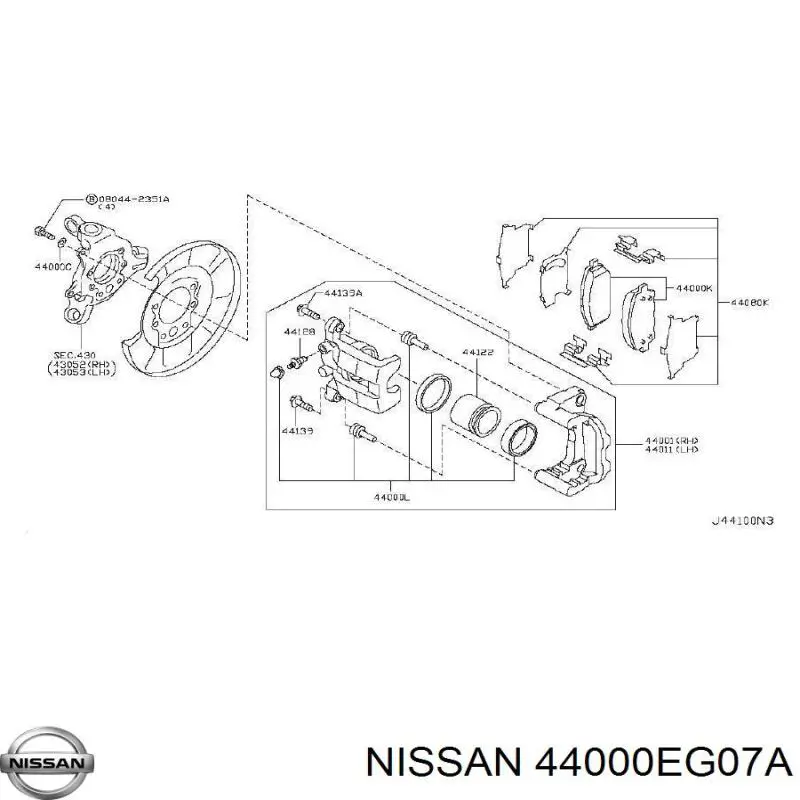 44000EG07A Nissan zapatas de freno de mano