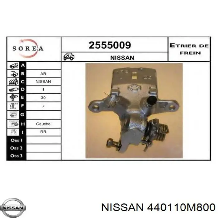 440110M800 Nissan pinza de freno trasera izquierda