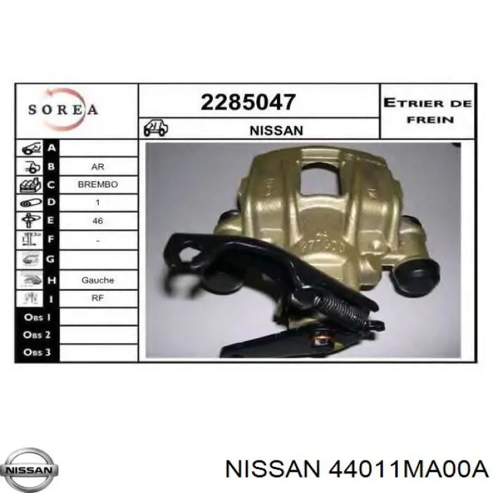 44011MA00A Nissan pinza de freno trasera izquierda