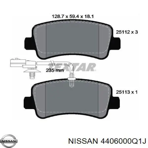 4406000Q1J Nissan pastillas de freno traseras