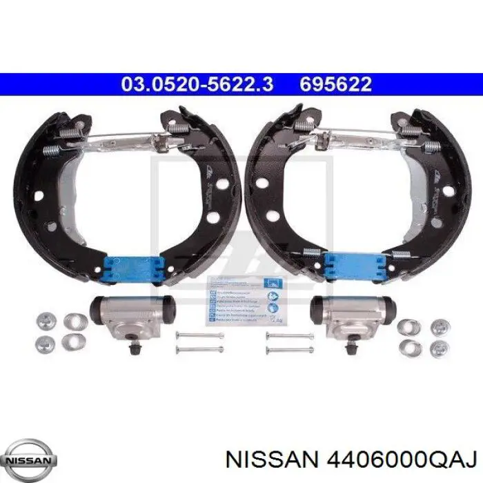 4406000QAJ Nissan kit de frenos de tambor, con cilindros, completo