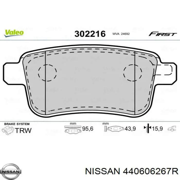 440606267R Nissan pastillas de freno traseras