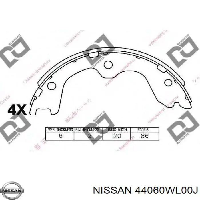 44060WL00J Nissan zapatas de freno de mano