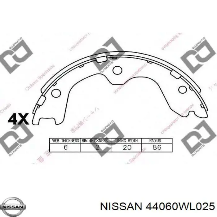 44060WL025 Nissan juego de zapatas de frenos, freno de estacionamiento