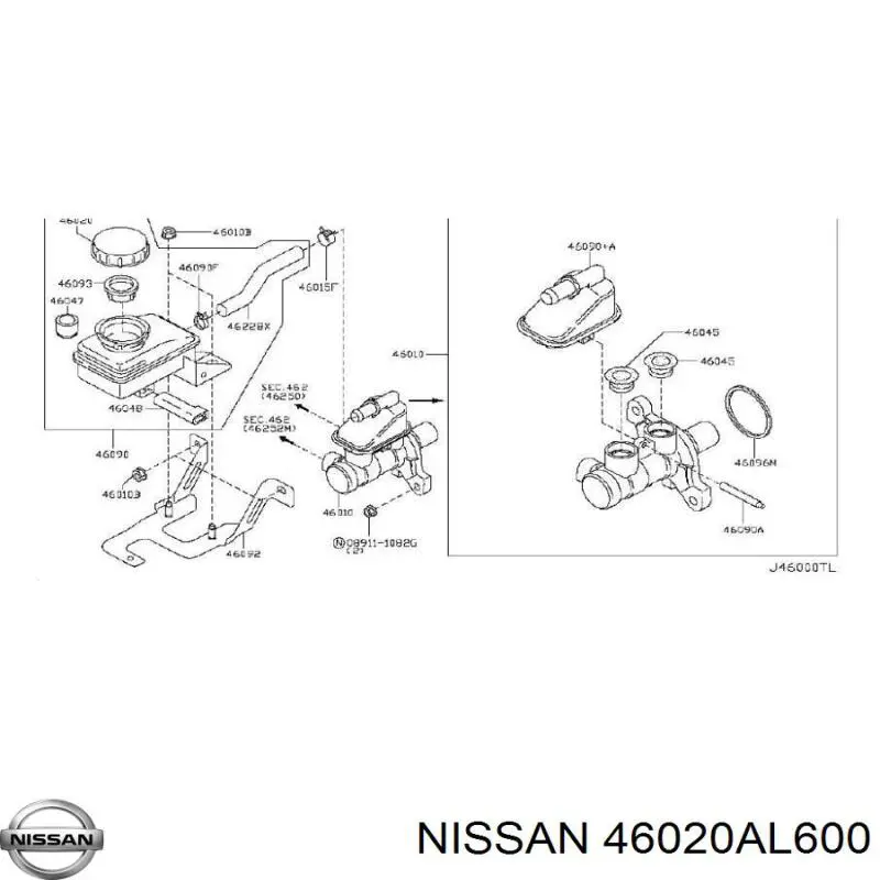 Tapa del depósito del cilindro maestro de freno Nissan/Infiniti 46020AL600 precio, desde 53,01 EUR