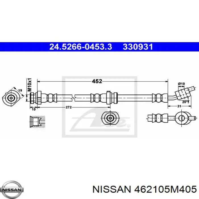 462105M405 Nissan tubo flexible de frenos delantero izquierdo