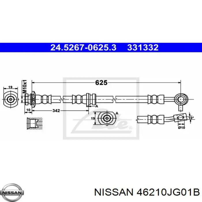 46210JG01B Nissan latiguillos de freno delantero izquierdo