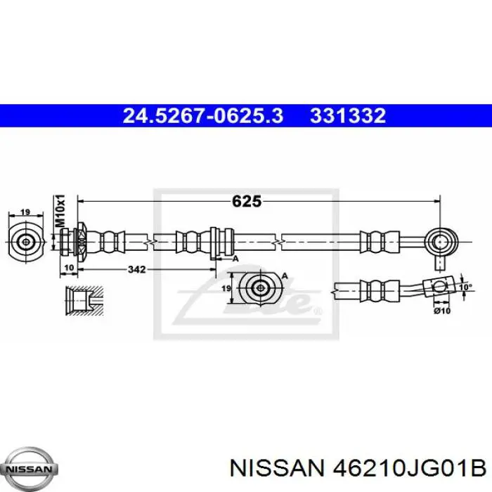 46210JG01B Nissan tubo flexible de frenos delantero izquierdo