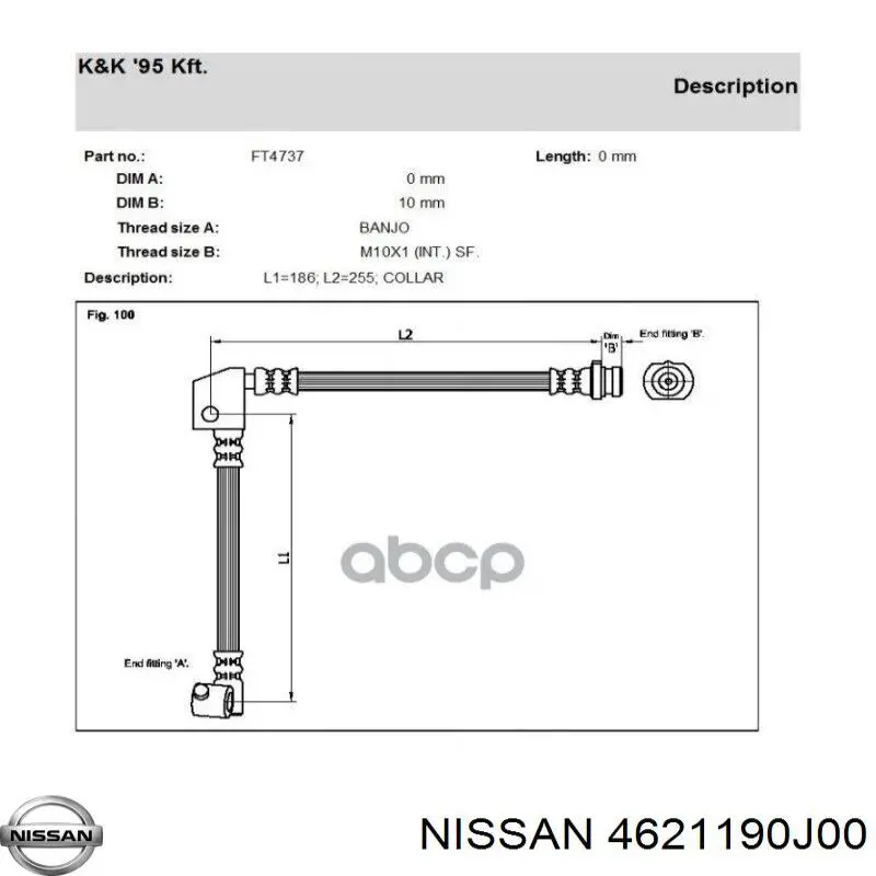 4621190J00 Nissan latiguillos de freno delantero izquierdo