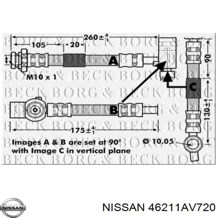 46211AV720 Nissan tubo flexible de frenos delantero izquierdo