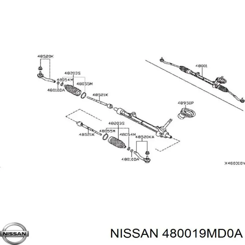 480019MD0A Nissan cremallera de dirección