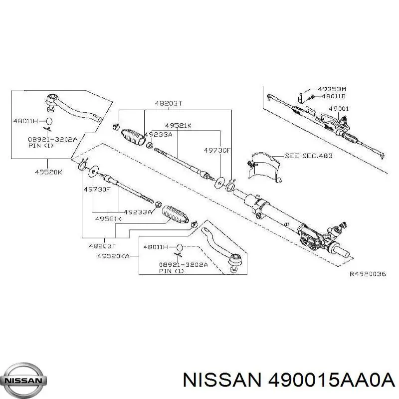 490015AA0A Nissan cremallera de dirección