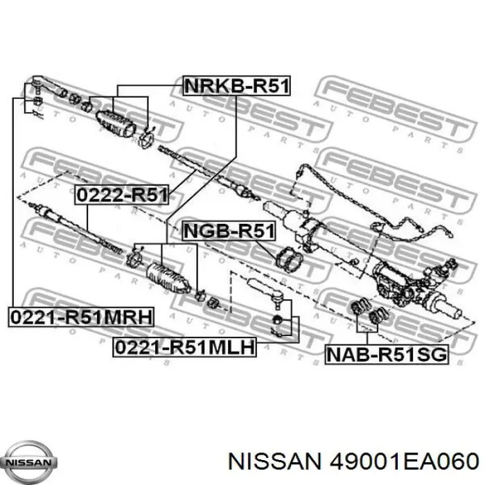 490015X12A Nissan cremallera de dirección
