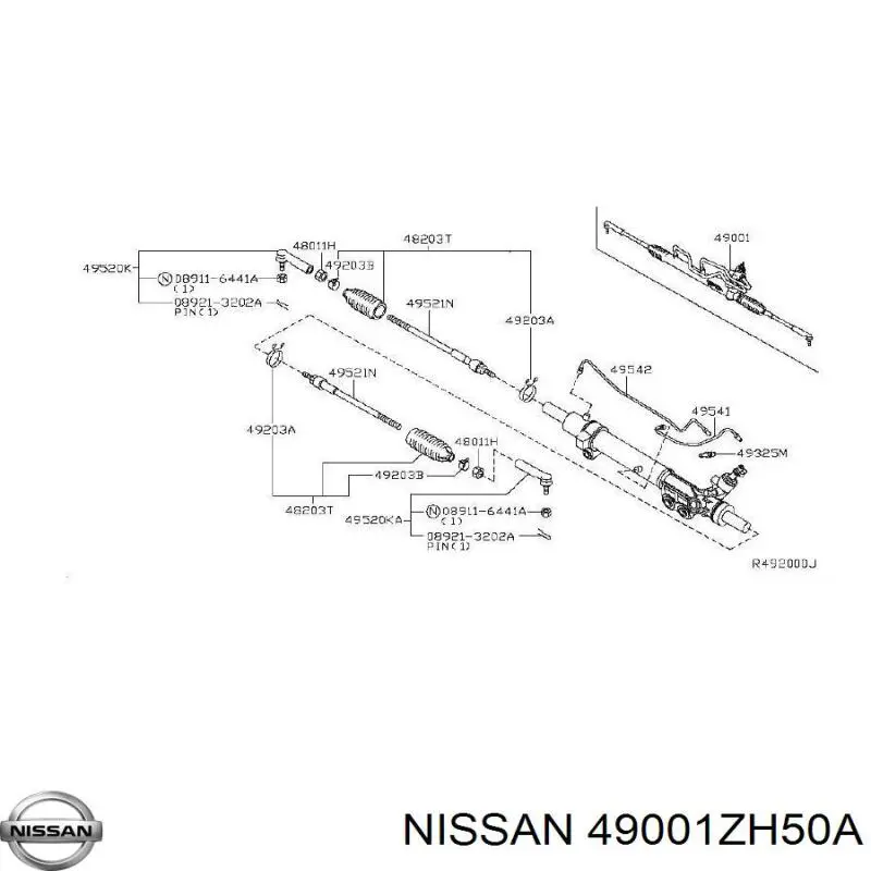 49001ZH50A Nissan cremallera de dirección