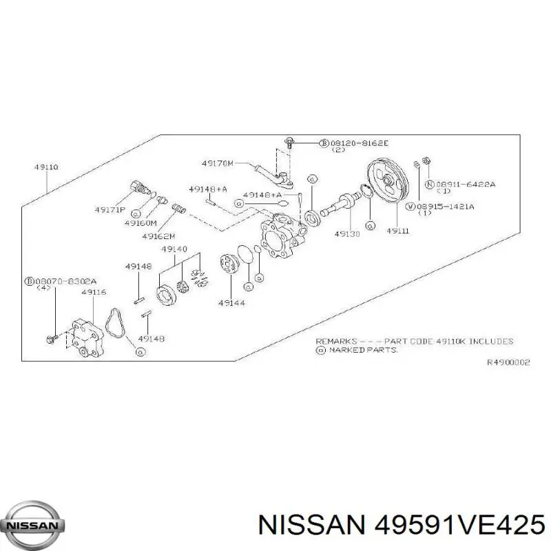 Comprar 49591VE425 Nissan/Infiniti Kit de reparación, bomba de dirección hidráulica