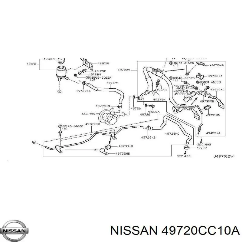 Manguera de alta presión de la dirección asistida desde la bomba hasta la cremallera Nissan/Infiniti 49720CA000 precio, desde 88,72 EUR