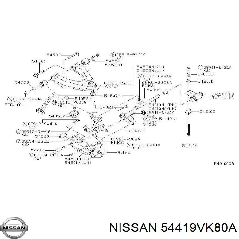 Comprar 54419B9500 Nissan/Infiniti Perno de fijación del brazo inferior delantero