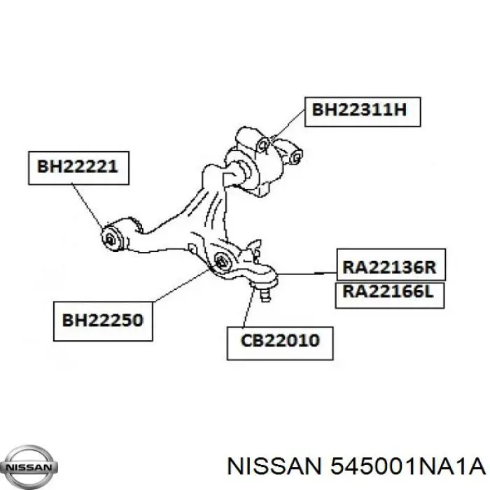 545001NA1A Nissan/Infiniti Brazo inferior derecho de la suspensión delantera