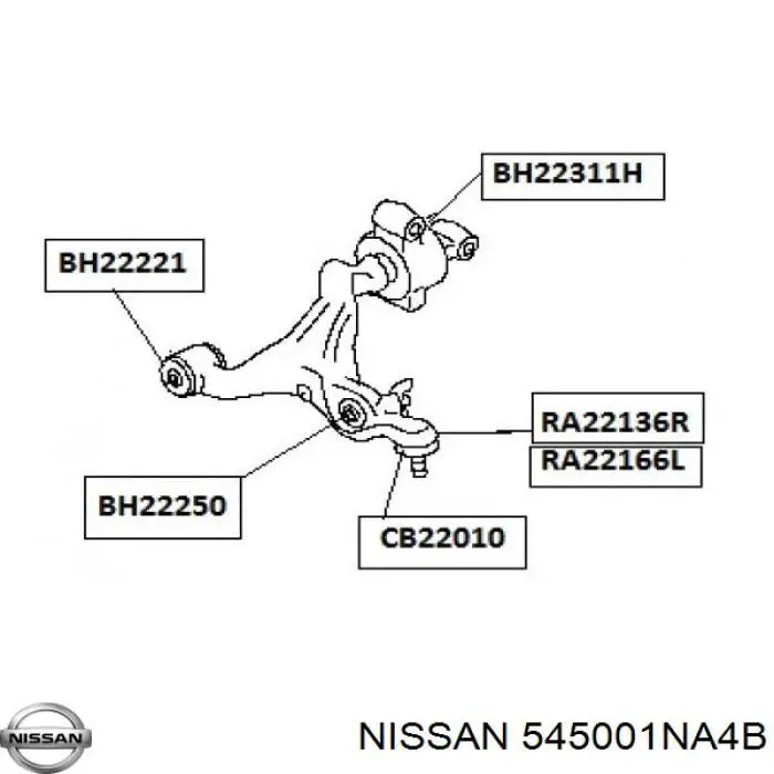 545001NA4B Nissan/Infiniti Brazo inferior derecho de la suspensión delantera