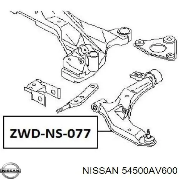 Comprar 54500AV600 Nissan/Infiniti Brazo inferior derecho de la suspensión delantera