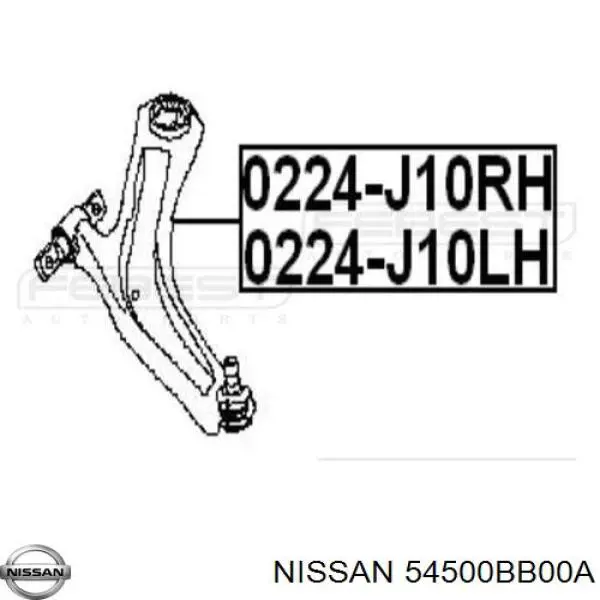 54500BB00A Nissan barra oscilante, suspensión de ruedas delantera, inferior derecha