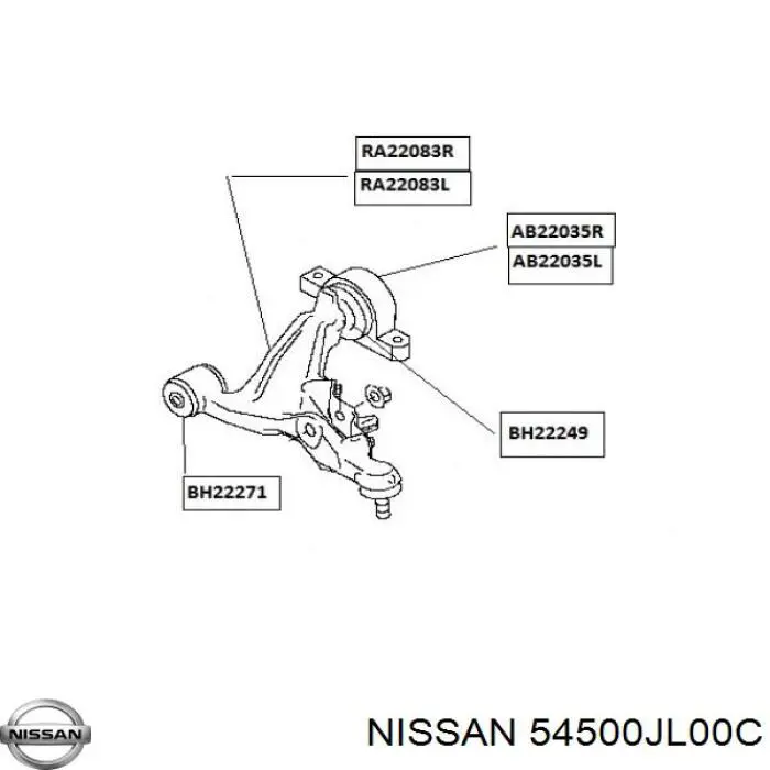 Brazo inferior derecho de la suspensión delantera Nissan/Infiniti 54500JL03B precio, desde 203,21 EUR