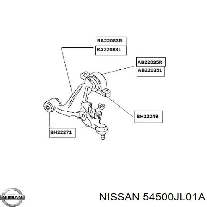 54500JL03B Nissan/Infiniti Brazo inferior derecho de la suspensión delantera