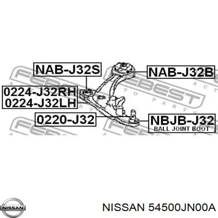 54500JN00A Nissan barra oscilante, suspensión de ruedas delantera, inferior derecha