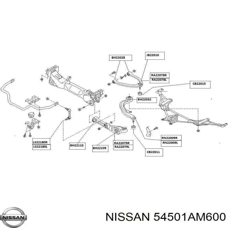 54501AM600 Nissan barra oscilante, suspensión de ruedas delantera, inferior derecha