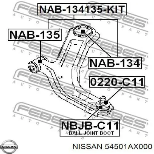 54501AX000 Nissan barra oscilante, suspensión de ruedas delantera, inferior izquierda