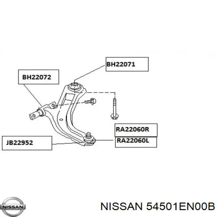 54501EN00B Nissan barra oscilante, suspensión de ruedas delantera, inferior derecha