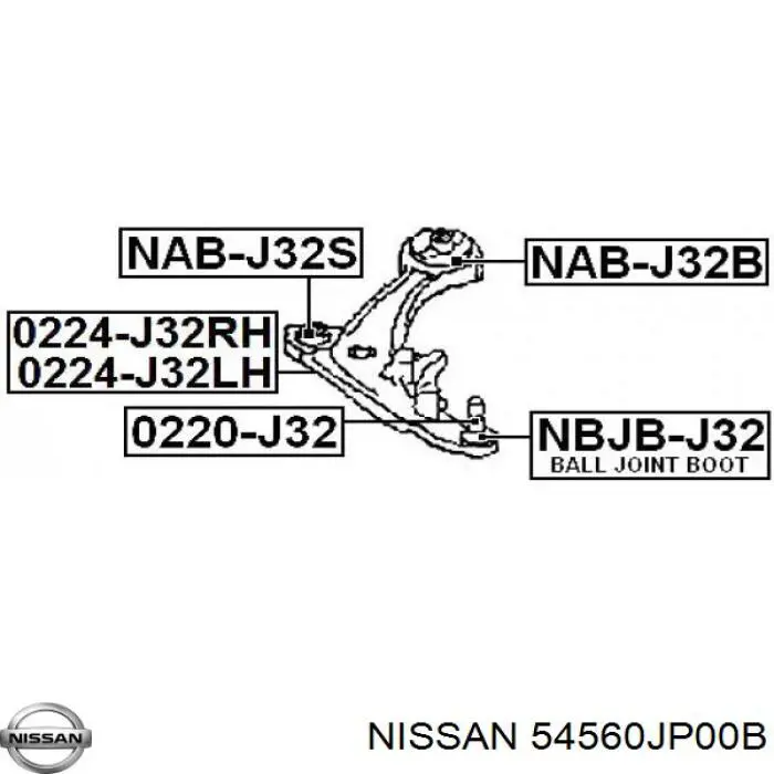 Silentblock del brazo de suspensión 54560JP00B Nissan/Infiniti